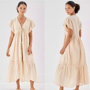 NWT American Eagle Beach Cover Up Midi Dress Cotton Fit Flare Short Sleeve Sz L